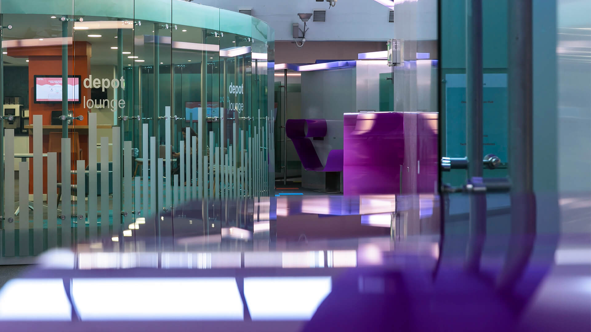 Clean lines, glass and bright colours fill the Digital Depot building