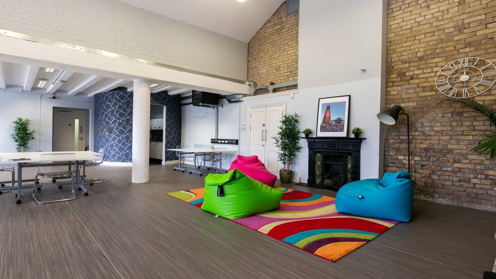 iD8 Studio has colourful bean bags that can be arranged in the corner for coffee break.
